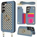 Per Samsung Galaxy S23+ 5G Custodia per telefono con doppia fessura per carta posteriore e copertura completa con tracolla (blu)