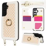 Per Samsung Galaxy S24 5G Custodia per telefono con doppia fessura per carta posteriore e copertura completa con tracolla (bianco)