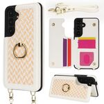 Per Samsung Galaxy S24+ 5G Custodia per telefono con doppia fessura per carta posteriore e copertura completa con tracolla (bianco)