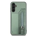 Per Samsung Galaxy A14 5G Custodia a portafoglio con cerniera orizzontale in fibra di carbonio (verde)