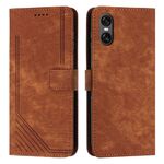 Per Sony Xperia 5 VI Custodia in pelle con motivo a strisce Skin Feel con cordino (marrone)