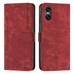 Per Sony Xperia 5 VI Custodia in pelle con motivo a strisce Skin Feel e cordino (rosso)