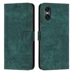 Per Sony Xperia 5 VI Custodia in pelle con motivo a strisce Skin Feel e cordino (verde)