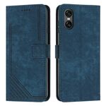 Per Sony Xperia 5 VI Custodia in pelle con motivo a strisce Skin Feel e cordino (blu)