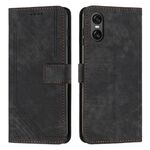 Per Sony Xperia 5 VI Custodia in pelle con motivo a strisce Skin Feel e cordino (nero)