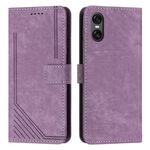 Per Sony Xperia 5 VI Custodia in pelle con motivo a strisce Skin Feel con cordino (viola)