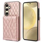 Per Samsung Galaxy S24 FE 5G Custodia per telefono con trama rombica e cordino lungo (oro rosa)