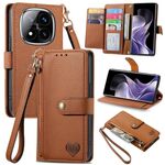 For Xiaomi Redmi Note 14 Pro+ 5G Love Zipper Lanyard Leather Phone Case(Brown)