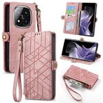 For Xiaomi Redmi Note 14 Pro+ 5G Geometric Zipper Wallet Side Buckle Leather Phone Case(Pink)