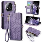 For Xiaomi Redmi Note 14 Pro+ 5G Geometric Zipper Wallet Side Buckle Leather Phone Case(Purple)