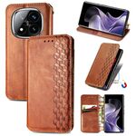 For Xiaomi Redmi Note 14 Pro+ 5G Cubic Grid Pressed Magnetic Leather Phone Case(Brown)