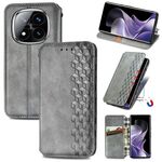 For Xiaomi Redmi Note 14 Pro+ 5G Cubic Grid Pressed Magnetic Leather Phone Case(Gray)