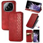 For Xiaomi Redmi Note 14 Pro+ 5G Cubic Grid Pressed Magnetic Leather Phone Case(Red)