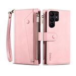 Per Samsung Galaxy S24 Ultra 5G ESEBLE Retro Frosted RFID Flip Custodia in Pelle per Telefono (Oro Rosa)