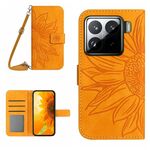 Per Xiaomi 15 Custodia in pelle con stampa a fiore di sole e cordino (giallo)
