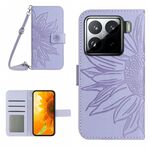 For Xiaomi 15 Skin Feel Sun Flower Embossed Flip Leather Phone Case with Lanyard(Purple)