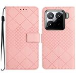 Per Xiaomi 15 Pro Custodia per telefono in pelle con trama a griglia rombica (rosa)