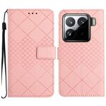 Per Xiaomi 15 Custodia per telefono in pelle con trama a griglia rombica (rosa)