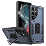 Per Samsung Galaxy S22 Ultra 5G Custodia per telefono con supporto ad anello in TPU ibrido per PC (blu navy)
