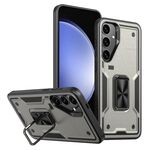 Per Samsung Galaxy S23 FE 5G Custodia per telefono con supporto ad anello in PC ibrido in TPU (grigio titanio)