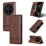 Per vivo X200 Pro AZNS Custodia per telefono in pelle di vitello con texture magnetica (marrone scuro)