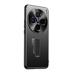 Per vivo X200 Custodia per telefono con supporto in TPU ibrido in metallo satinato (nero)