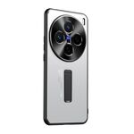 Per vivo X200 Custodia per telefono con supporto in TPU ibrido in metallo satinato (argento)