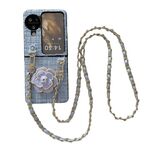 Per OPPO Find N3 Flip Camellia Plaid Fabric PC Phone Case con cordino lungo (blu)