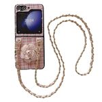 Per Samsung Galaxy Z Flip6 Camellia Plaid Fabric PC Phone Case con cordino lungo (rosa)