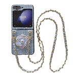 Per Samsung Galaxy Z Flip6 Camellia Plaid Fabric PC Phone Case con cordino lungo (blu)