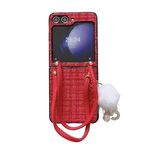 Per Samsung Galaxy Z Flip6 Borsa Design Peluche Palla Plaid Tessuto PC Custodia per Telefono (Rosso)