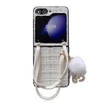 Per Samsung Galaxy Z Flip6 Borsa Design Peluche Palla Plaid Tessuto Custodia per PC Telefono (Bianco)