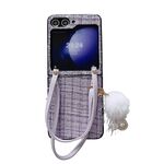 Per Samsung Galaxy Z Flip6 Borsa Design Peluche Palla Plaid Tessuto PC Custodia per Telefono (Viola)