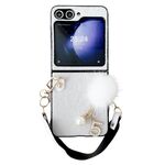 Per Samsung Galaxy Z Flip6 Custodia per telefono con copertura completa in peluche con cinturino (bianco)