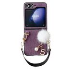 Per Samsung Galaxy Z Flip6 Custodia per telefono con copertura completa in peluche con cinturino (viola)