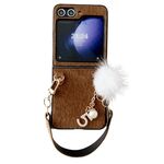 Per Samsung Galaxy Z Flip6 Custodia per telefono a copertura totale in peluche con cinturino (marrone)