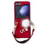 Per Samsung Galaxy Z Flip6 Custodia per telefono a copertura totale in peluche con cinturino (rosso)