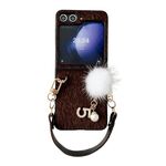 Per Samsung Galaxy Z Flip6 Custodia per telefono con copertura completa in peluche con cinturino (marrone scuro)