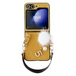 Per Samsung Galaxy Z Flip6 Custodia per telefono con copertura completa in peluche con cinturino (giallo)