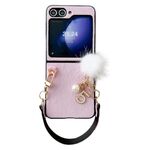 Per Samsung Galaxy Z Flip6 Custodia per telefono con copertura completa in peluche con cinturino (rosa)