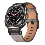 Per Samsung Galaxy Watch Ultra 47mm Mecha Style Cinturino in pelle (cera oleosa grigio chiaro)
