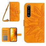 Per Sony Xperia 1 III Skin Feel Sun Flower Pattern Flip Custodia in pelle per telefono con cordino (giallo)