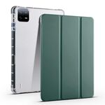 For Xiaomi Pad 7 / 7 Pro 3-fold Clear TPU Smart Leather Tablet Case with Pen Slot(Dark Green)