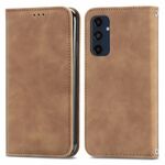 Per Samsung Galaxy S24 FE 5G Custodia per telefono in pelle magnetica con effetto pelle retrò (marrone)