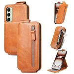 Per Samsung Galaxy S24 FE 5G Custodia in pelle con cerniera e flip verticale (marrone)