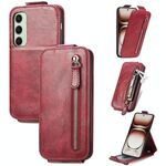 Per Samsung Galaxy S24 FE 5G Custodia in pelle con cerniera e flip verticale (rosso)