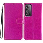 Per OPPO Reno12 Pro Custodia per telefono in pelle con glitter globale (rosso rosa)