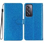 Per OPPO Reno12 Pro Custodia per telefono in pelle con glitter globale (blu)