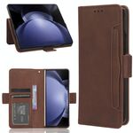 Per Samsung Galaxy Z Fold6 con slot per penna Custodia per telefono in pelle con texture in vitello e slot per carte (marrone)