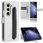 Per Samsung Galaxy Z Fold6 con slot per penna Custodia per telefono in pelle con trama a diamante (bianco)